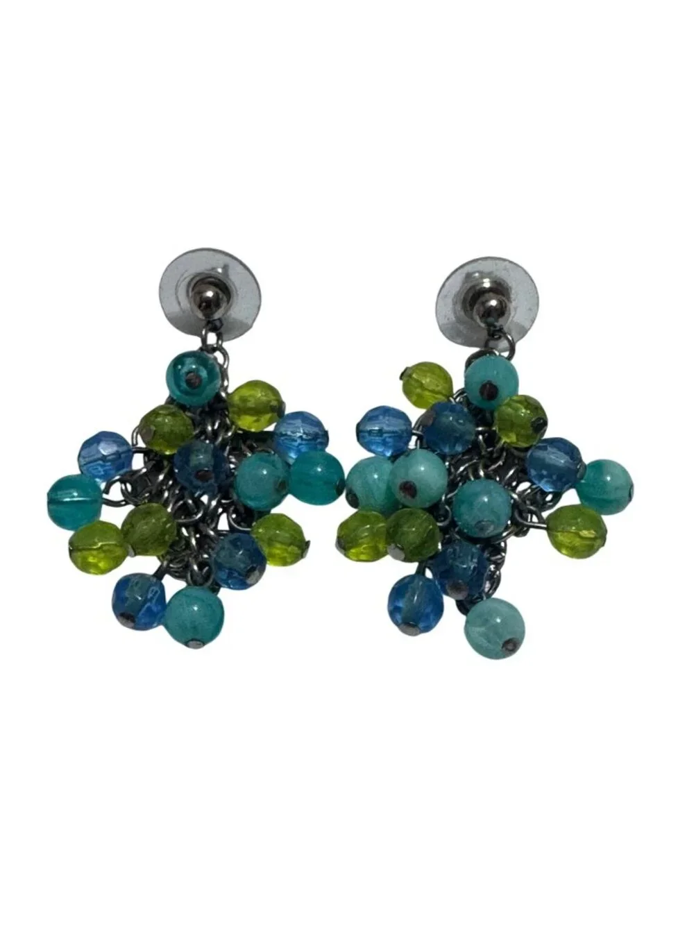 Colorful Beaded Drop Earrings With Blue & Green Glass Beads - Picture 4 of 5